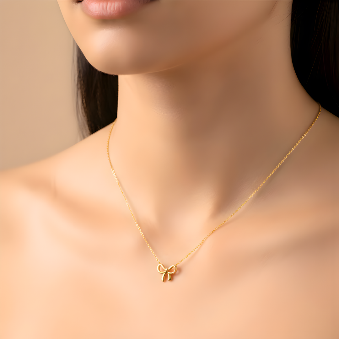 18K Gold Filled Ribbon Bow Pendant Necklace – Minimalist Everyday Fine Jewelry for Women